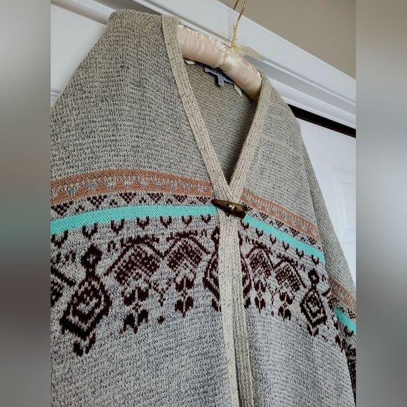 Kontrol Women's Oversized Poncho, Cover Up, Shrug, Tribal Print, Fringe, XL - Picture 14 of 16